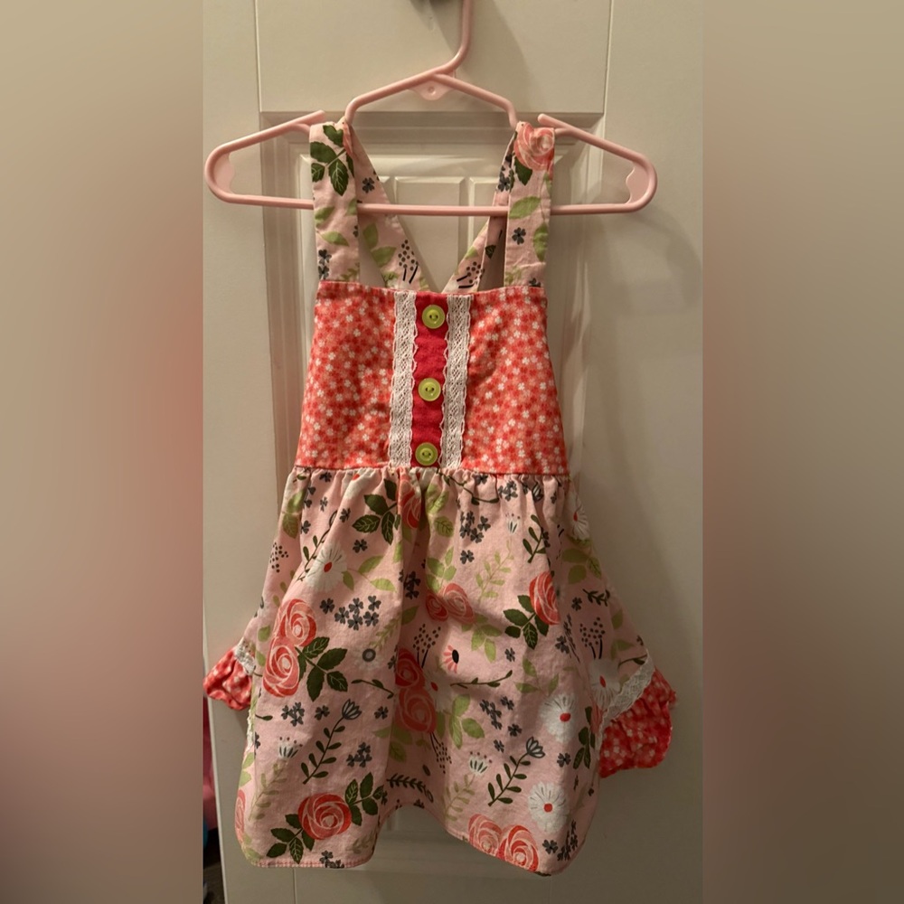Ricrac & Ruffles Floral Pink and Red Toddler Dress 4T